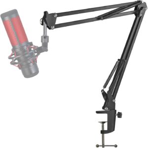 HyperX QuadCast S USB microphone with RGB lighting, anti-vibration shock mount, and boom arm for streaming and podcasting