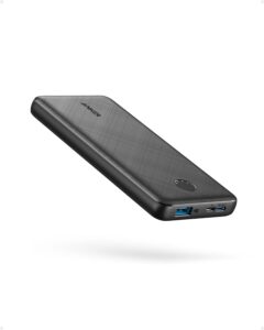Anker PowerCore Slim 10000mAh portable charger with high-speed USB-A and USB-C charging in an ultra-slim, lightweight design