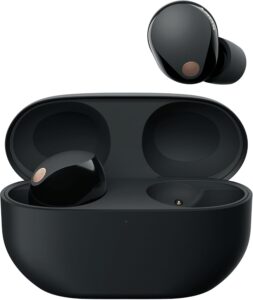 Sony WF-1000XM5 wireless earbuds in black with industry-leading noise cancellation, adaptive sound control, and immersive high-resolution audio