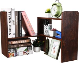 EasyPAG adjustable wooden desk shelf with freestanding design, ideal for organising books, office supplies, and workspace accessories