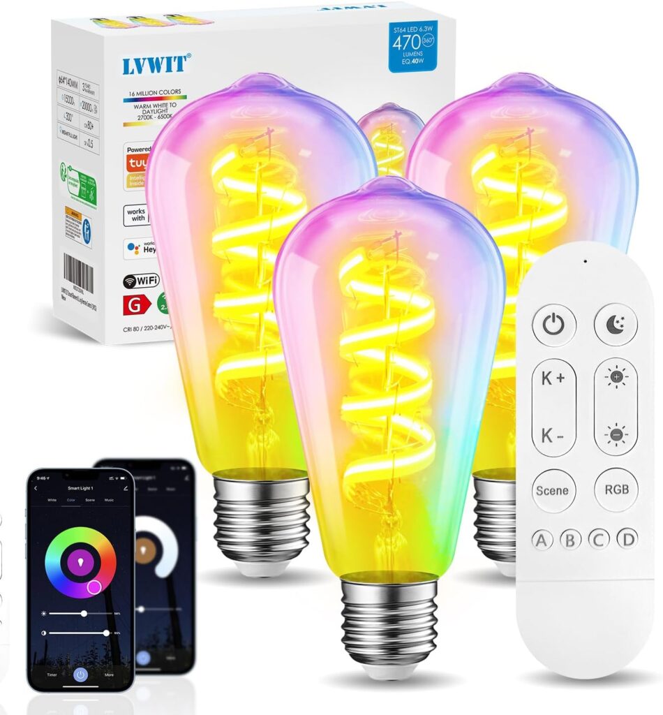 LVWIT E27 RGB smart LED bulb with Wi-Fi control and voice assistant support