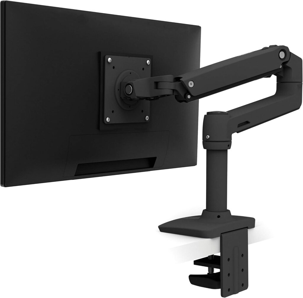 Ergotron LX monitor arm for ultrawide displays with adjustable height, tilt, and rotation for ergonomic desk setup and improved viewing comfort